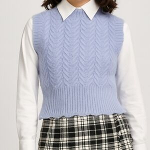 ZARA Women's Cable Knit Sweater Vest - Light Blue EUC - Small PTP 20 - Length 17
